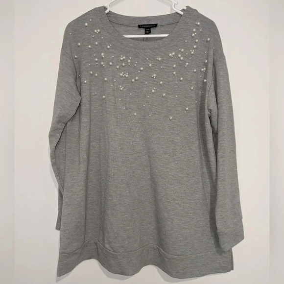 Lane Bryant Gray Crew Neck Pearls Pullover Sweatshirt Size 14/16 - Picture 1 of 4
